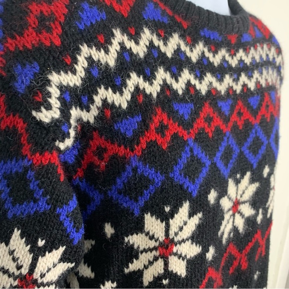 Vintage 80s Eddie Bauer 100% Wool Sweater Fair Isle Ski Men M Black Label Nordic - Picture 6 of 16